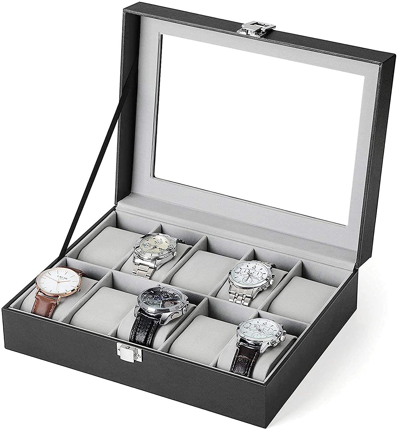 Onlyeasy 10 Slot Watches Display Storage Box Case Holder Organizer with Transparent Window (Black and Light Grey) (B0B5NBR349) Amazon Price History, Amazon Price Tracker