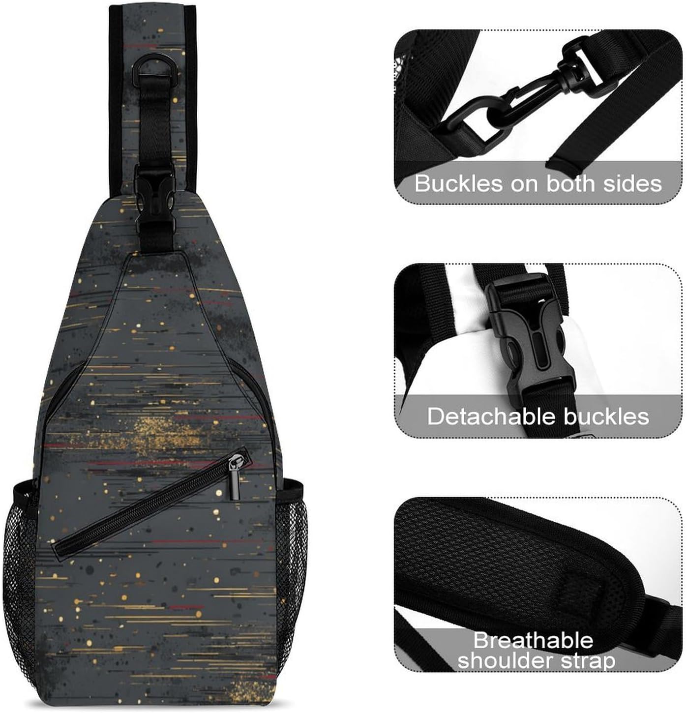 Lines Fragments Sling Crossbody Bag Lightweight Chest Shoulder Backpack for Outdoor Sports