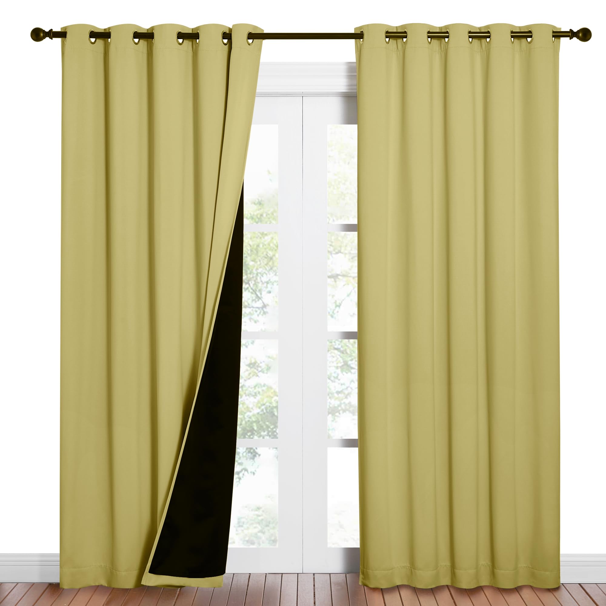 NICETOWN Paler Yellow Full Shade Curtain Panels, Pair of Energy Smart &amp; Noise Blocking Out Blackout Drapes for Dining Room Window, Thermal Insulated Guest Room Lined Window Dressing, 62 x 84 inch