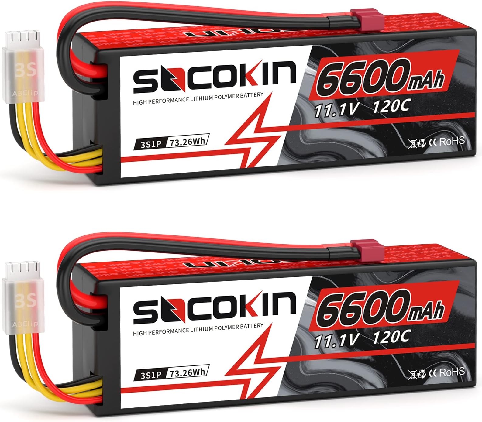 3S Lipo Battery 6600mAh 11.1V 120C Lipo Battery with T Deans Connector Hard Case for RC Car Truck Boat Helicopter Airplane RC Model (2 Pack)