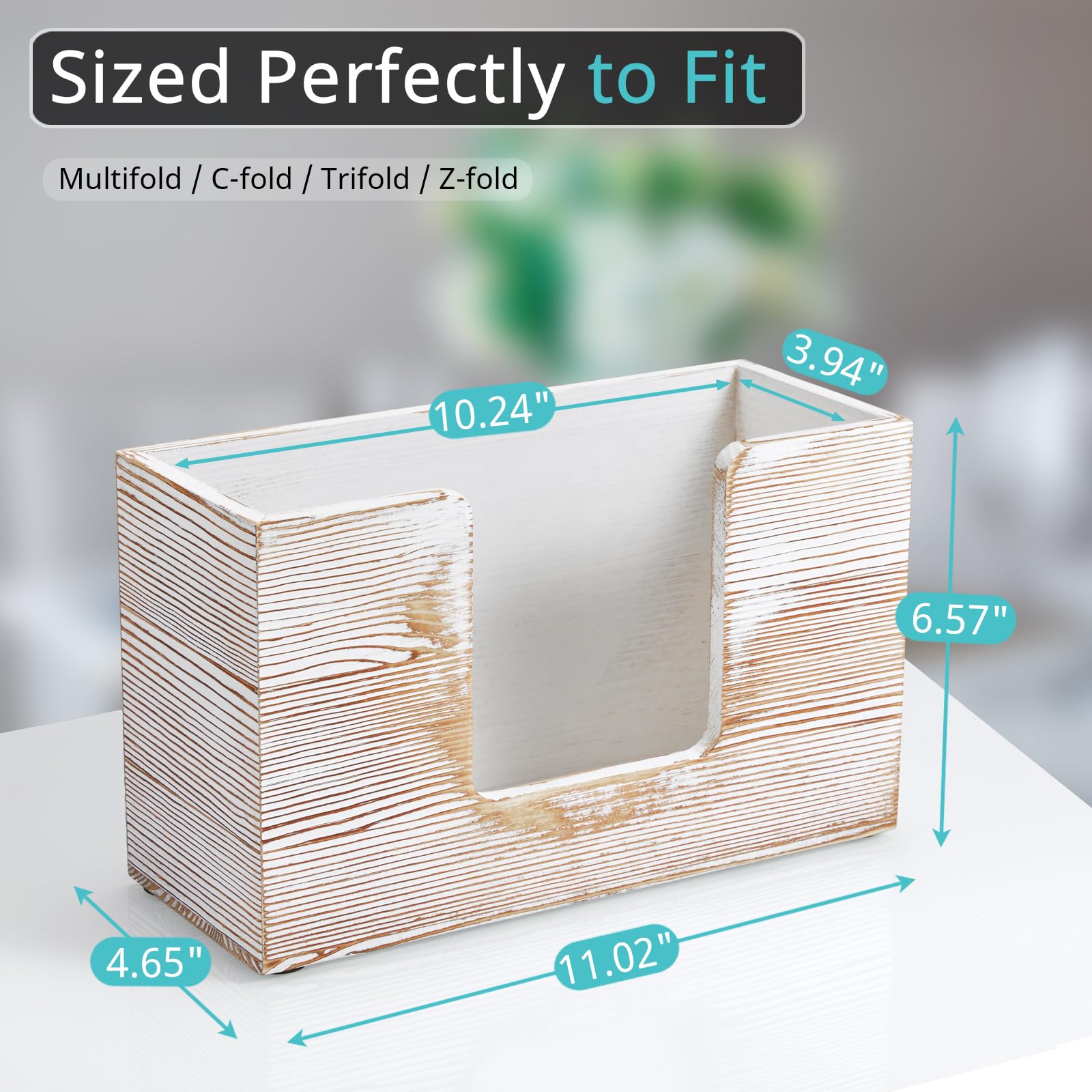 Dispensador de toallas de papel para encimera, soporte de madera para toallas de papel de baño, servilletero blanco rústico para cocina, encimera, plegable, plegable, en Z, dispensador de toallas de