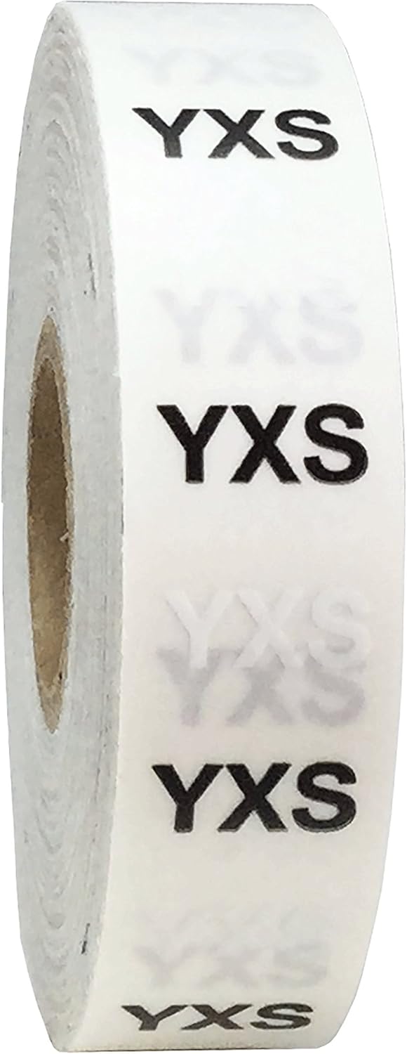 Clear YM Clothing Size Strip Stickers Modern Style, 3/4 x 6 Inch Adhesive Apparel Rack Labels, 200 Size Strip Stickers on a Roll for Retail Displays – Made in the USA