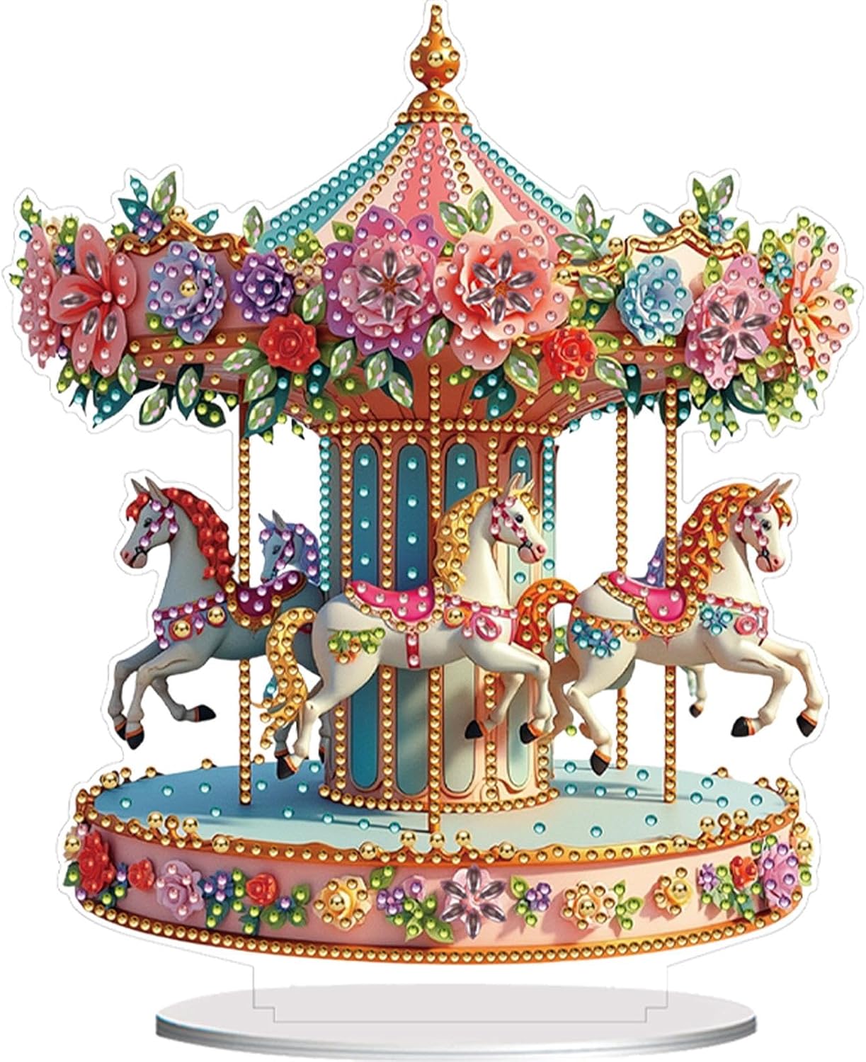 Handmade Carousel Diamond Art Painting Desk Ornaments, Acrylic Special Shape Diamond Dots DIY Tabletop Decor Kit, Crystal Desktop Gem Art Crafts Thoughtful Gifts for Holiday Anniversary