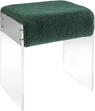 Modern Minimalist Acrylic Leg Stool Chair, Multifunctional Vanity Stool with Cushion, Foot Rest Ottoman for Makeup Room Living Room Bedroom Green