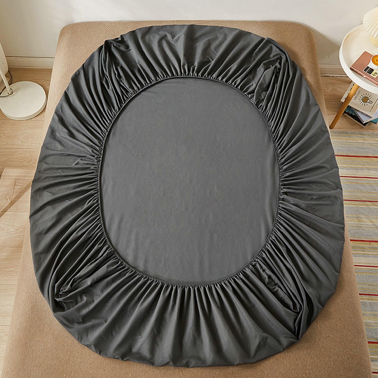 Spannbetttuch Winter Spannbetttuch 150X200 Warm Dunkelgrau Volltonfarbe Baumwolle Kein Kissenbezug for All Season Upgrade