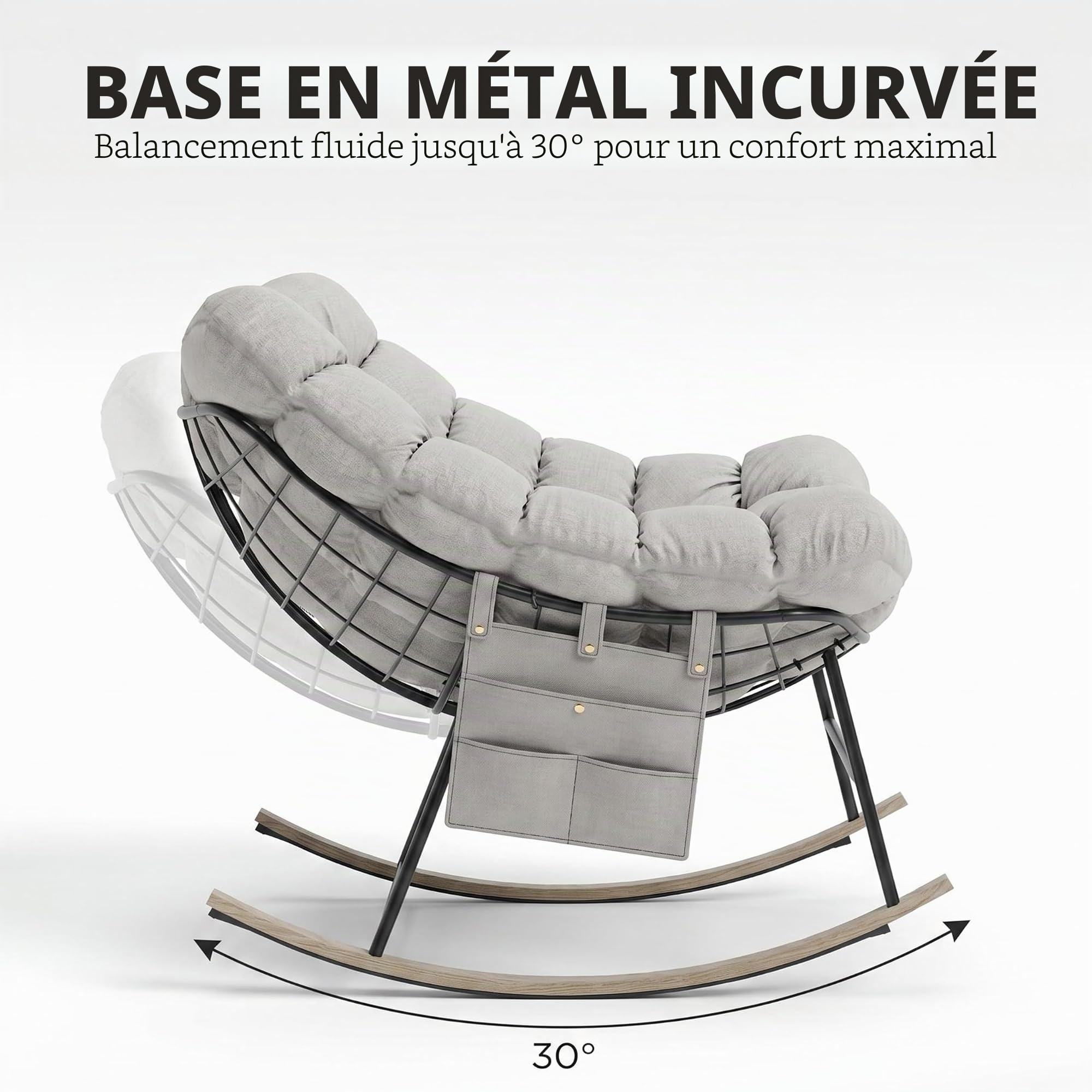 Fiutazge Lot de 2 Fauteuil à Bascule Papasan Surdimensionné Cadre Acier Charge 180kg,Coussin Rembourré pour Jardin Salon Balcon,Beige