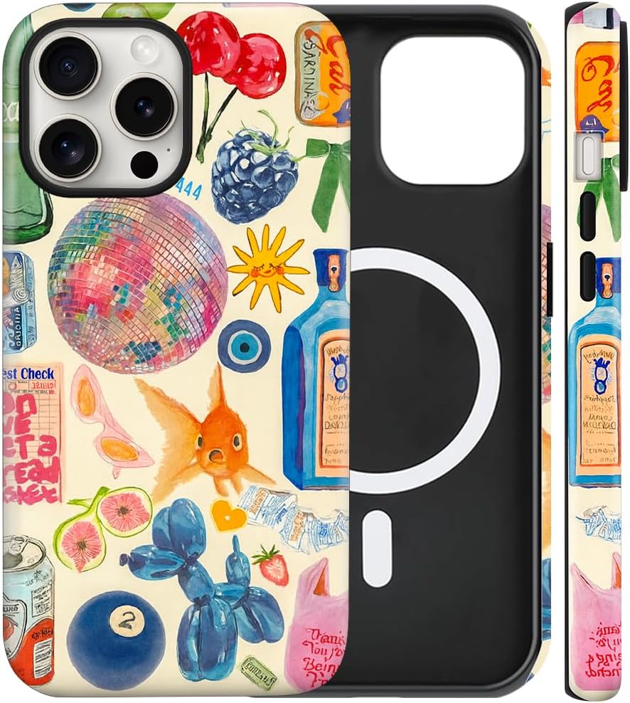 Magnetic for iPhone 15 Pro Cute Summer Art Phone Case, Goldfish