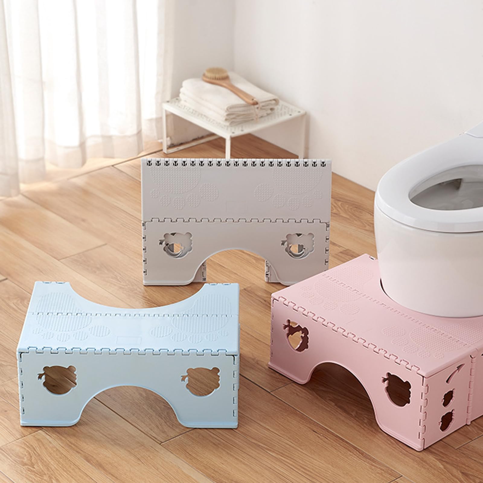 Sgabello WC pieghevole, sgabello per WC, bagno Squatty Potty Schemel per contro le emorroidi, stitichezza, gonfiore, poggiapiedi, per adulti e bambini (blu)