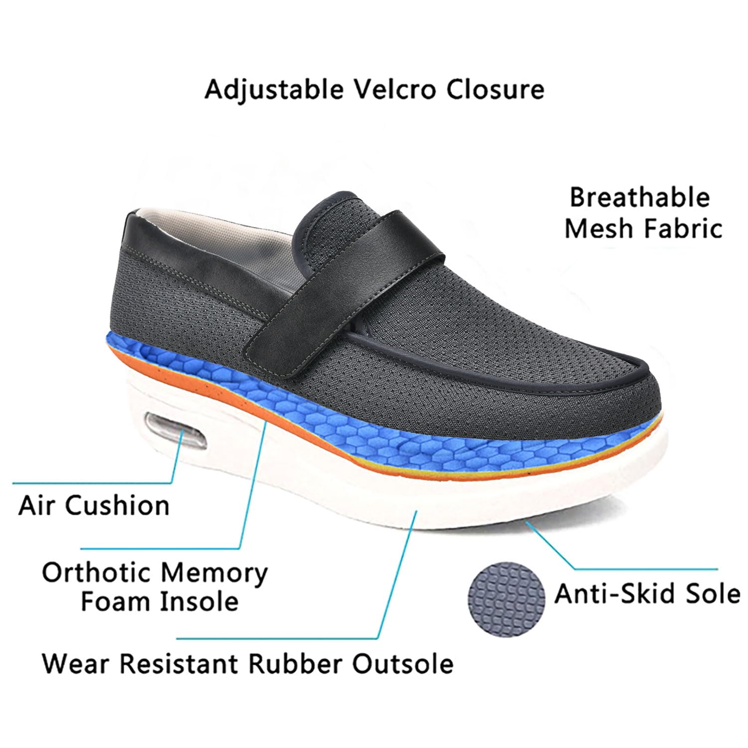Zapatos Ortopédicos Ajustables para El Pulgar Valgo Fáciles de Poner Y Quitar Cómodos para Personas Mayores con Pies Hinchados Y con Espuma Viscoelástica (A10993)