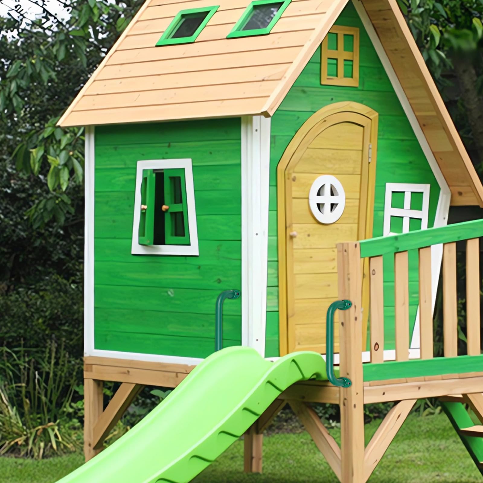 SELEWARE Confezione da 6 maniglie di sicurezza verdi da 30,5 cm, in metallo, per bambini, set di maniglie per altalena, maniglie per interni ed esterni, barre per scimmie, casa sull'albero, giungla