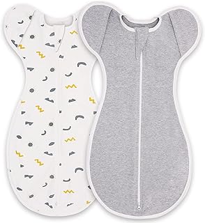 Baby Transition Swaddle Sack with 2 Way Zipper, 2-Pack Transitional Arms in/Out Arms Up Swaddle Sleep Sack 3-6 Months, 100% Cotton Newborn Swaddle Wearable Blanket (Medium)