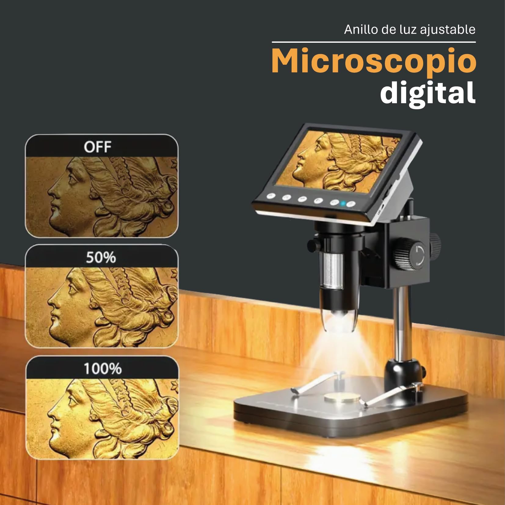 Microscopio Digital electrónico portátil con cámara de 4,3 Pulgadas y USB 2MP. Microscopio niños y Adultos 1080 y 1000x de Aumento. Ideal para deramtoscopios, inspección, investigación y educación