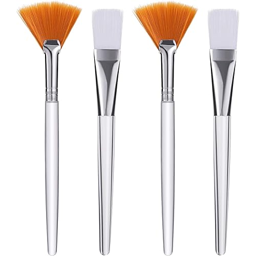 12 Pieces Facial Brushes, Includes 4 Pieces Fan Shape Brushes and 8 Pieces Fan Mask Brushes Applicators Cosmetic Tools