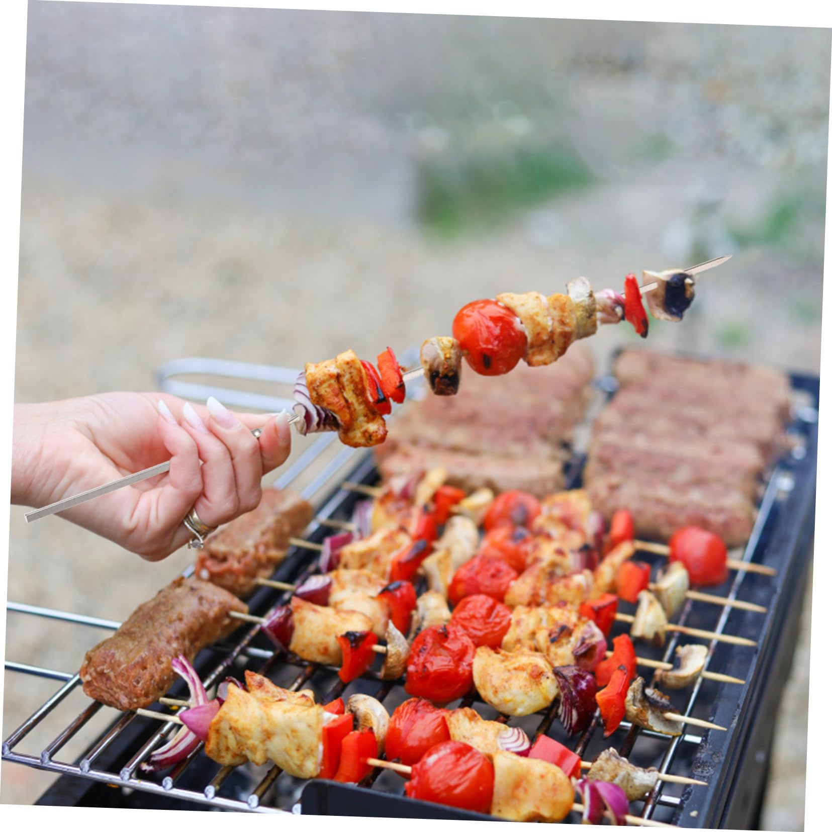 SHOWERORO 50pièces Brochettes Acier Pour Barbecue Ustensiles De Grillade Réutilisables Et Résistants à Haute Température Pour Et Légumes
