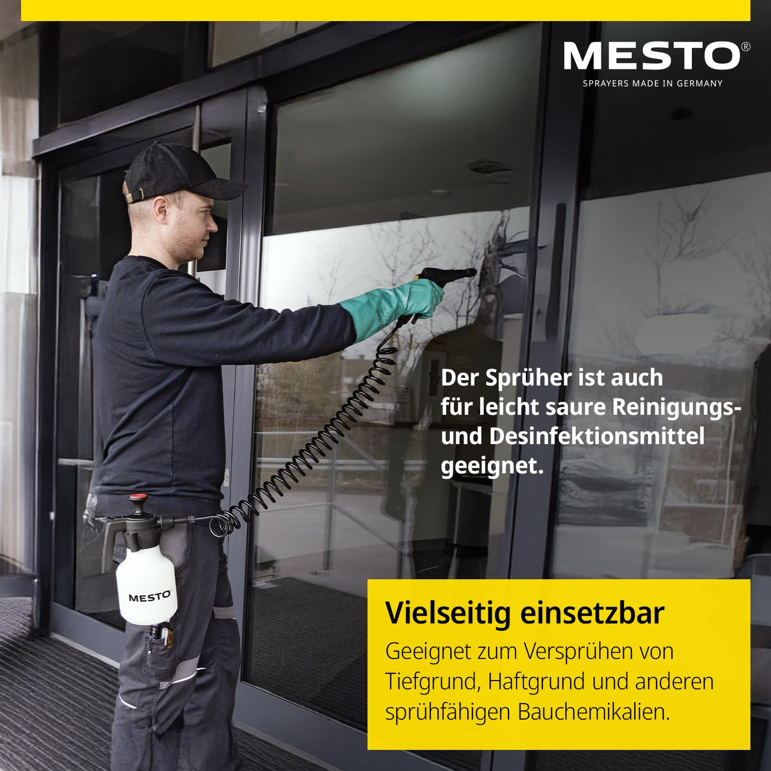 MESTO Belt HELD Plus 1,5 Pulverizadores de 1,5 l, botella de pulverización para bomba, 3 bar, botella de spray portátil industrial, pulverizador de ácido, limpiadores y desinfección, pulverizador de