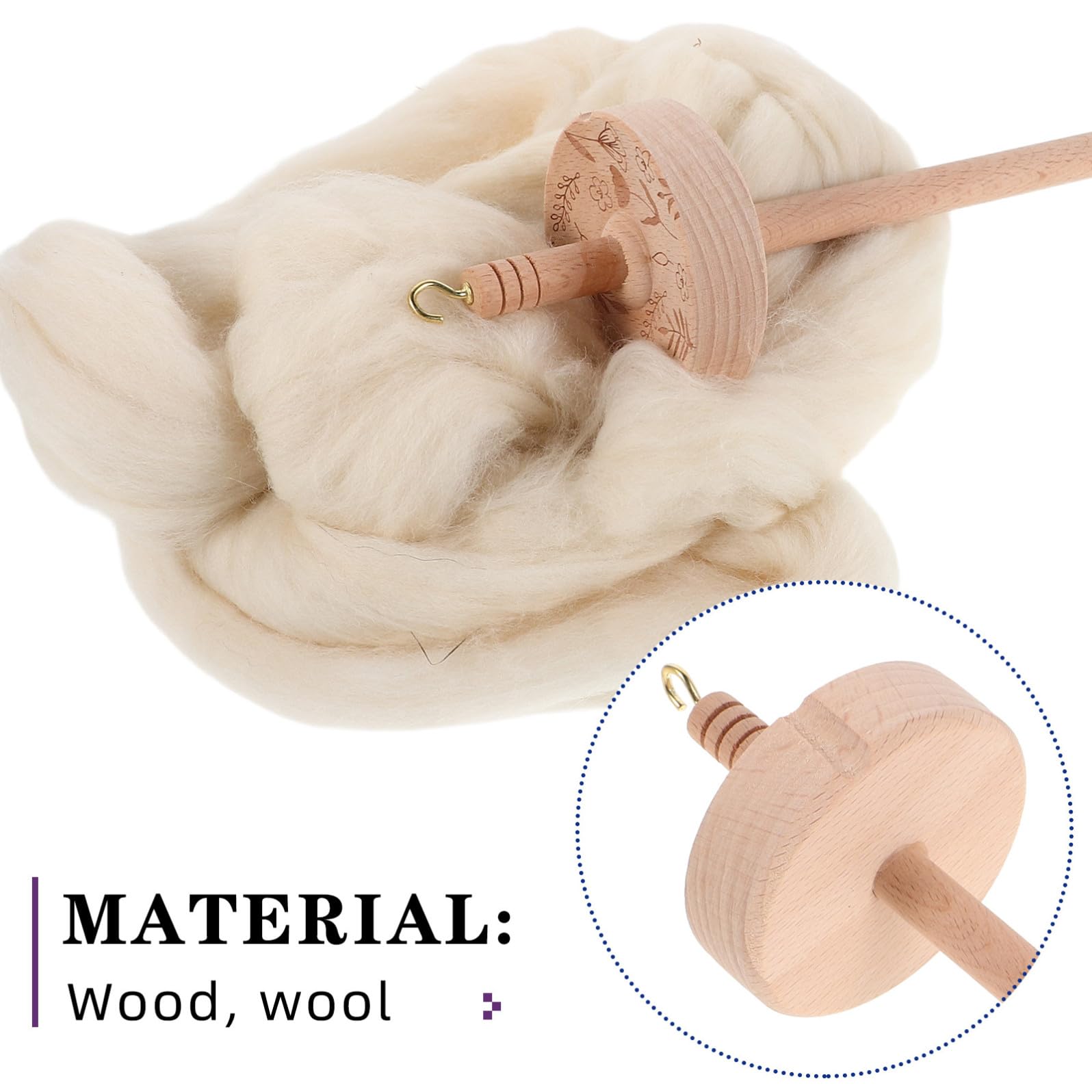 Kit Fuso per Filare la Lana in Legno Resistente con Gancio per Filo da Tessitura, Strumento la Tessitura a Mano per Hobbisti e Professionisti