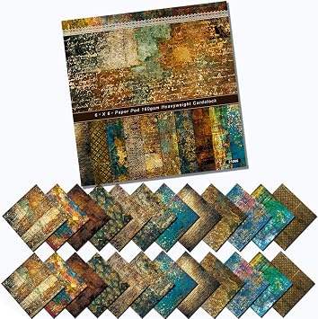Vintage Scrapbook Paper Pad 6x6, Mixed Media Texture Cardstock for Junk Journal, Collage Art, DIY Crafts, Card Making & Scrapbooking Supplies, 24 Artistic Distressed Sheets
