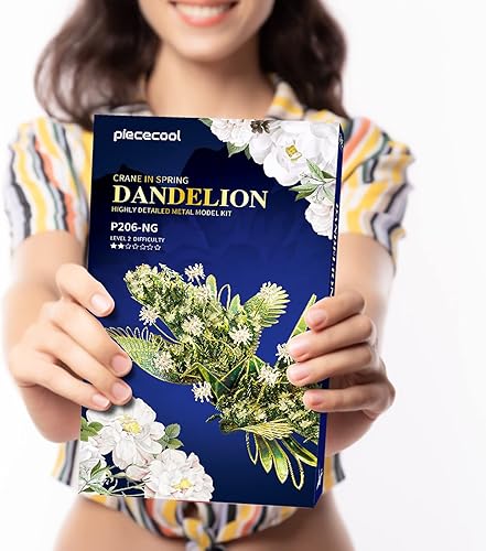 Miniatura 7 de Piececool Rompecabezas de modelo de metal 3D para adultos, kits de construcción de grúas de deseos de diente de león, rompecabezas de rompecabezas