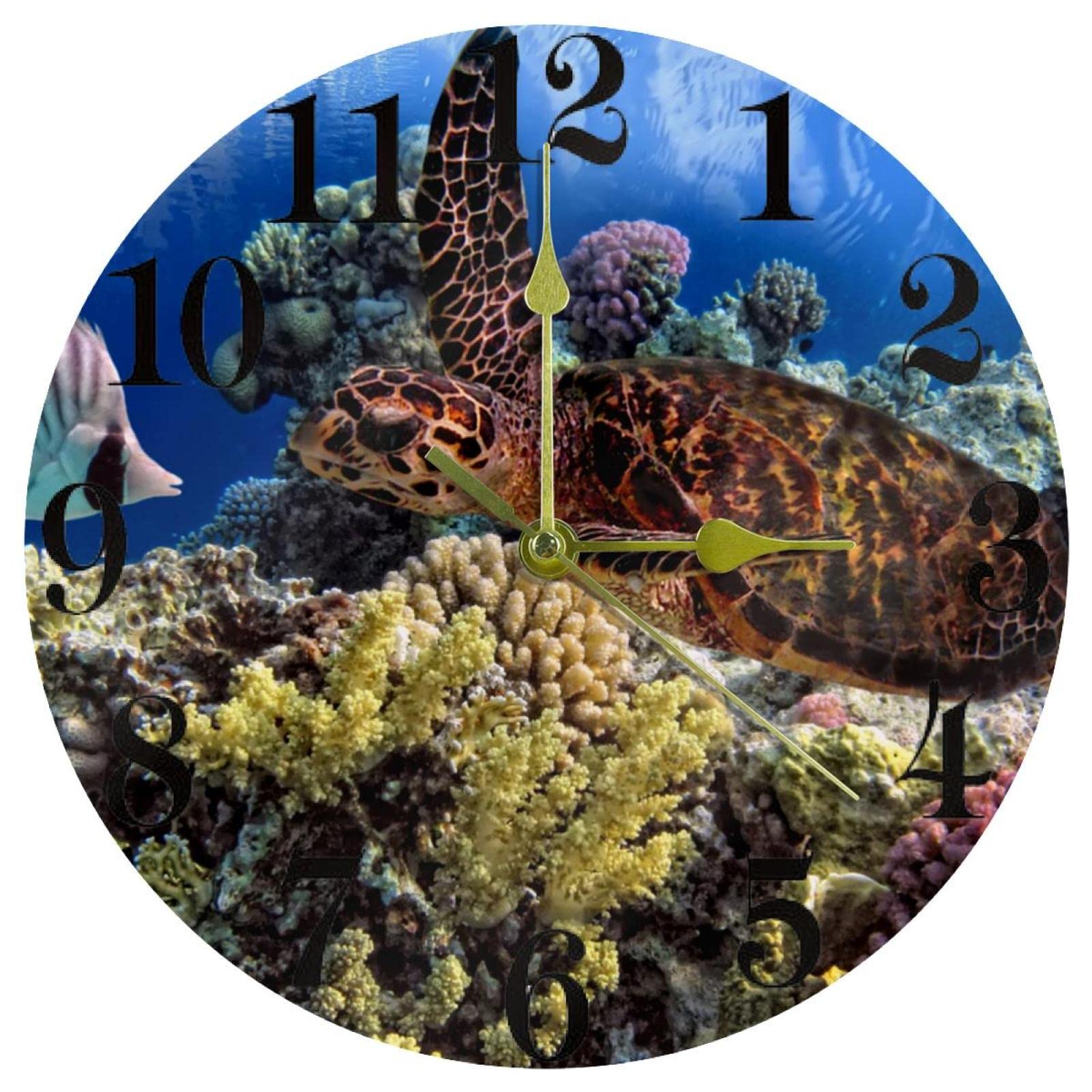 Horloge marine tortue pour cuisine et bureau grand cadran de 25,4 cm sans bruit à pile