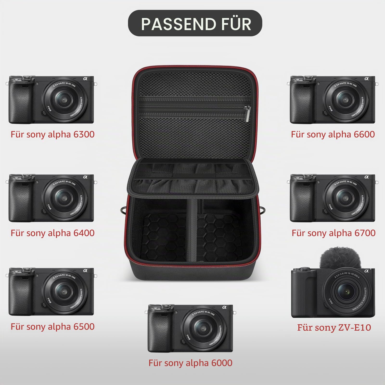 casmilee Kameratasche für Sony Alpha ZV-E10 Alpha a6400/ a6700/ a6100/ a6000/ a6600/ a6500 spiegellose Digitalkamera, harte Reisetasche mit Schultergurt für Objektiv & Zubehör (Schwarz, Medium)