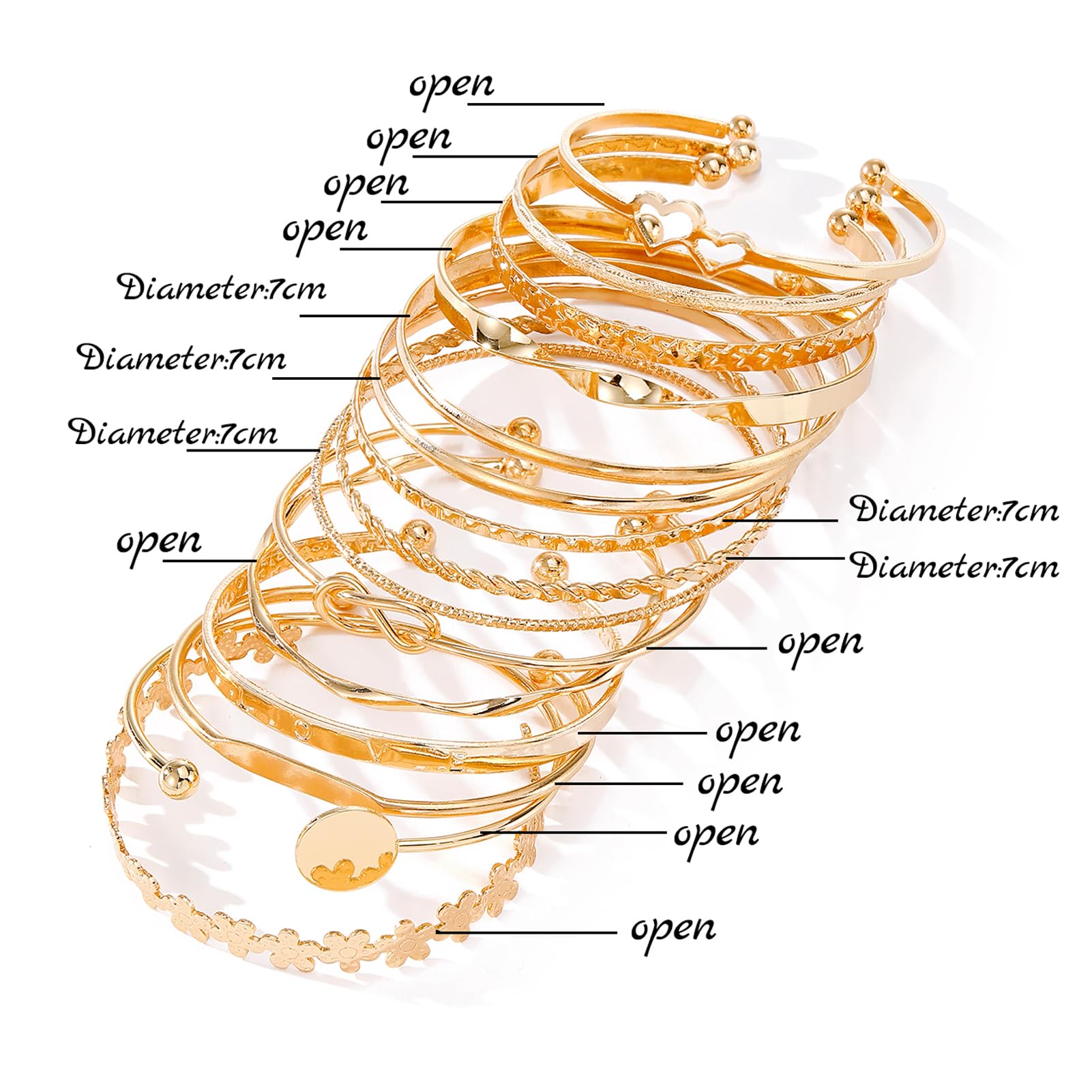 17IF Gold Bangle Bracelet For Women, 14k Multilayer Charm Textured Stackable Bracelets Boho Indian Chunky Cuff Fashion Jewelry Gift