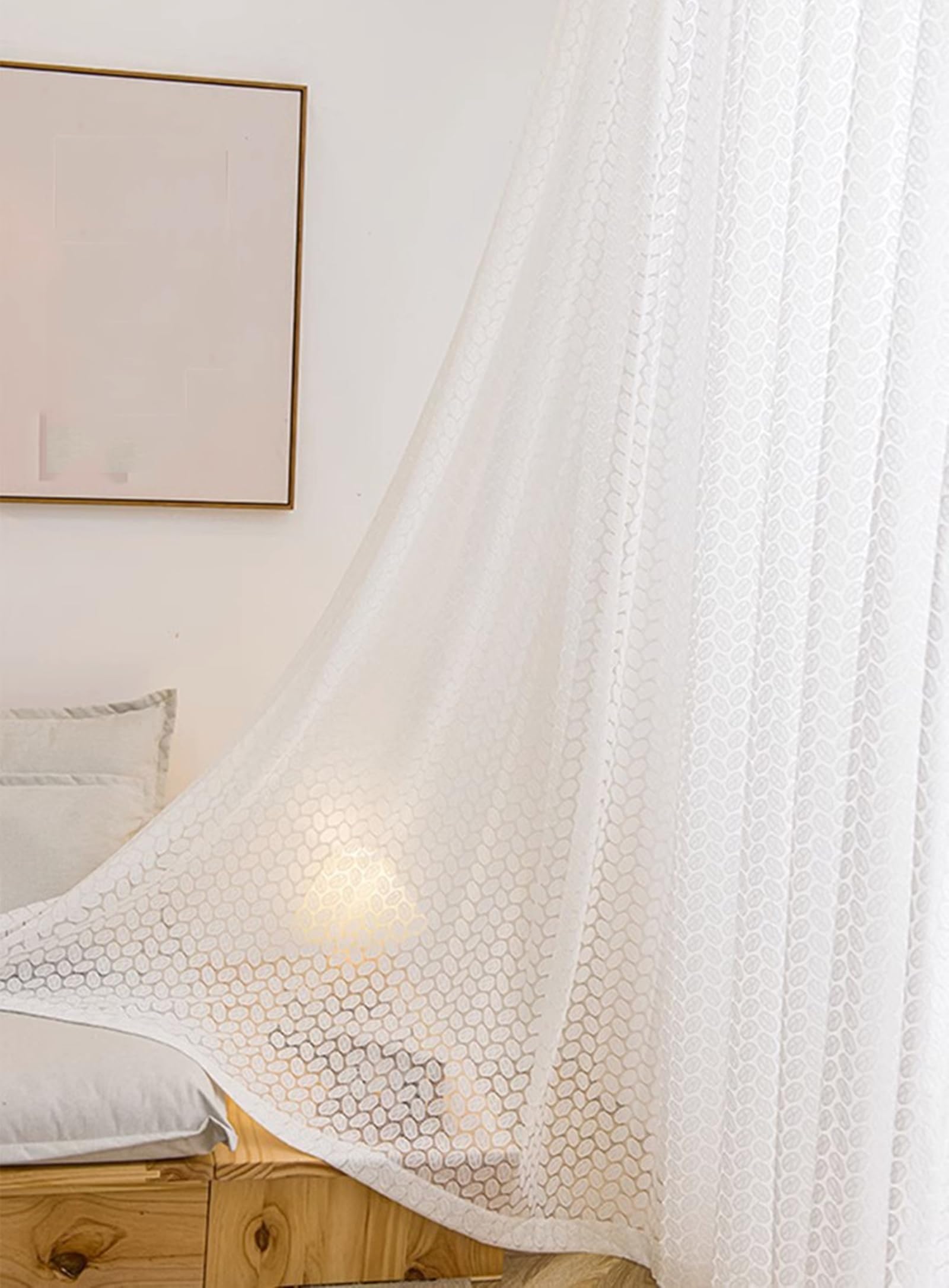 Beydodo Rideaux Voilage Salon Lot de 2, Rideau Transparent Chambre 102 x 183 Oeillet, Dentelle Blanche Brodée De Feuilles