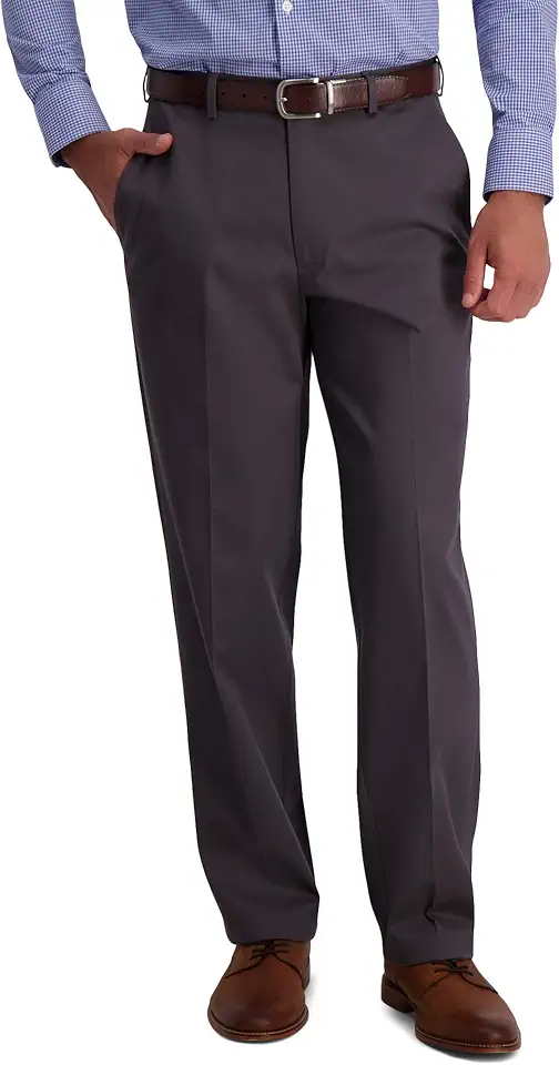 Haggar Men's Iron Free Premium Khaki Classic Fit Flat Front Expandable Waist Casual Pant (Regular and Big & Tall Sizes)