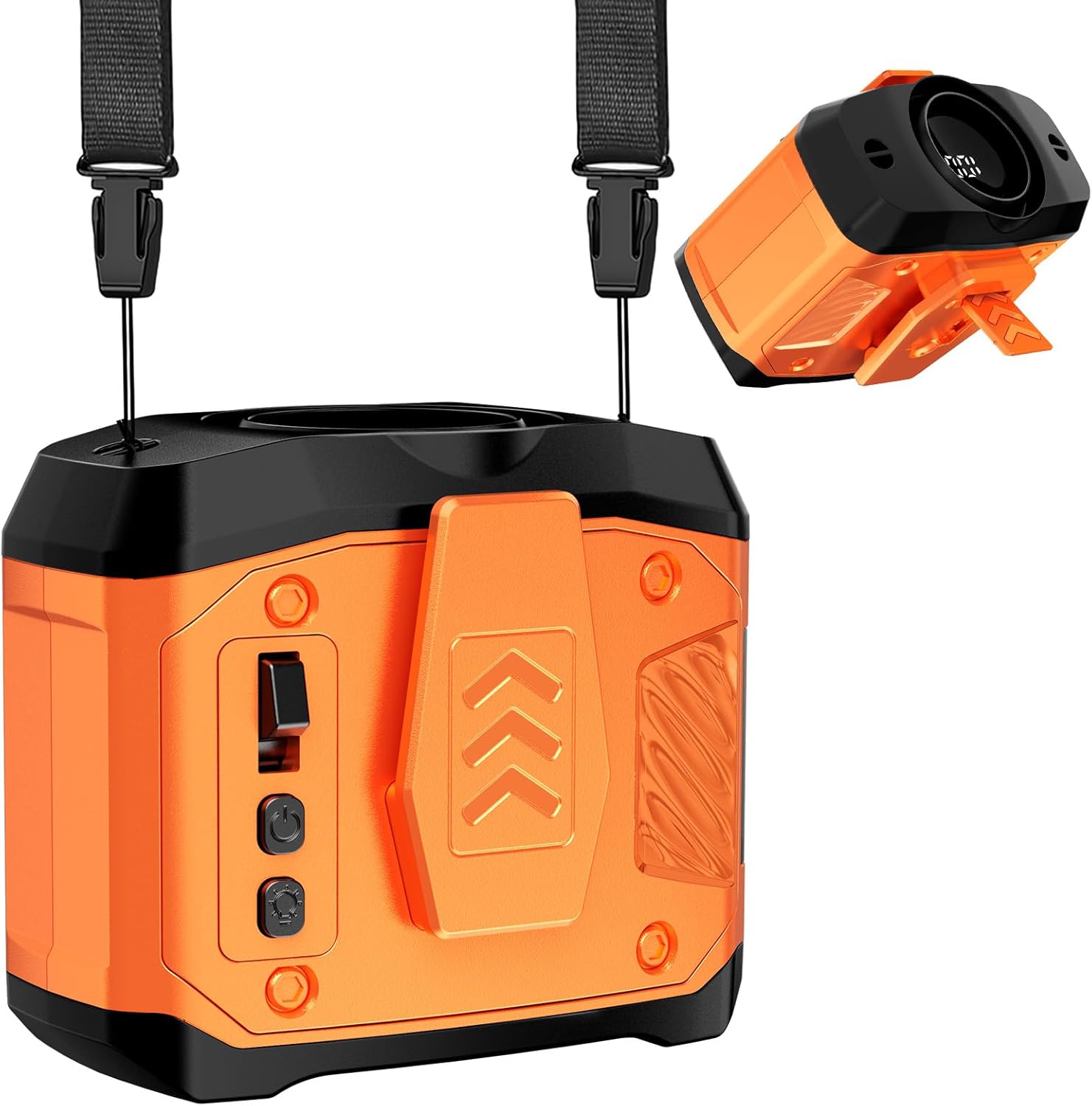 Portable Waist Fan Clip on Belt, 100 Speeds Adjustable Hands-Free Neck Fan, Waist Fan up to 24H Cooling, Hands-Free Hanging mini waist fan for Warehouse, Camping, Outdoor,Travel, Orange