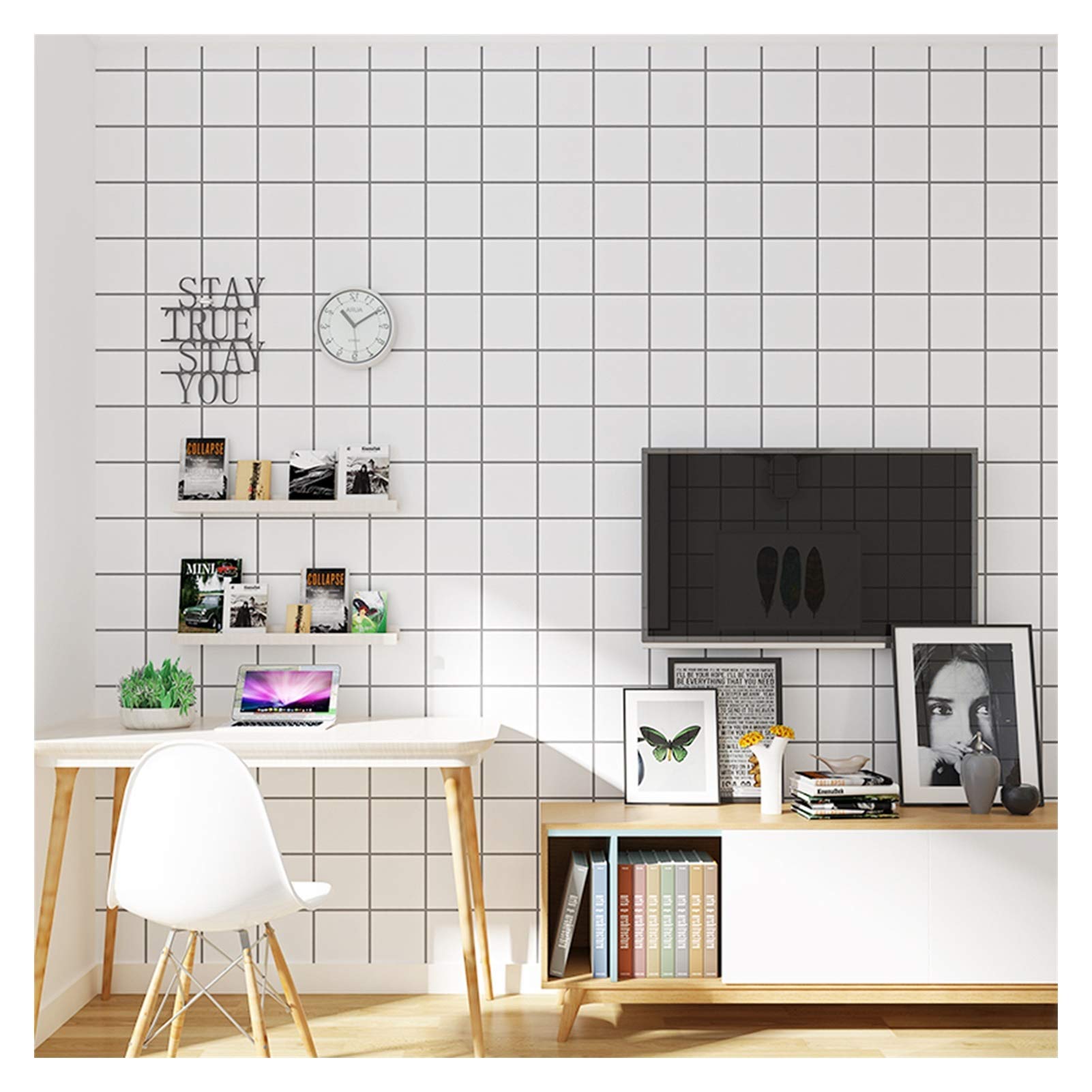Carta da parati Carta Da Parati Black Bianco Autoadesivo Moderno Moderno Adesivo Per La Decorazione Della Casa Semplice Ed Squisito, Carta Da Parati Non Tessuta Che È Facile Da Incollare E Peeling, 0,