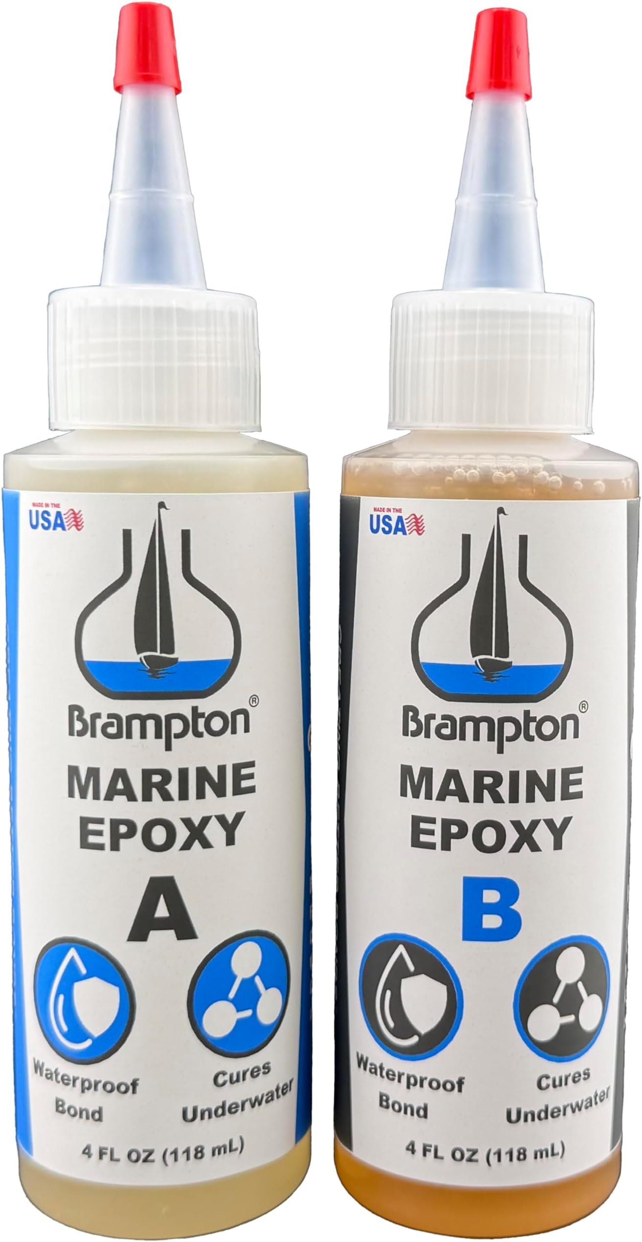 Brampton Marine Epoxy, 5-Min Work Life, 1 Hour Full Cure, Extra Strength, Waterproof, Chemical-Resistant, Ideal Boat Accessories for Any Wet Surfaces, Easy 1:1 Mix, 8 oz