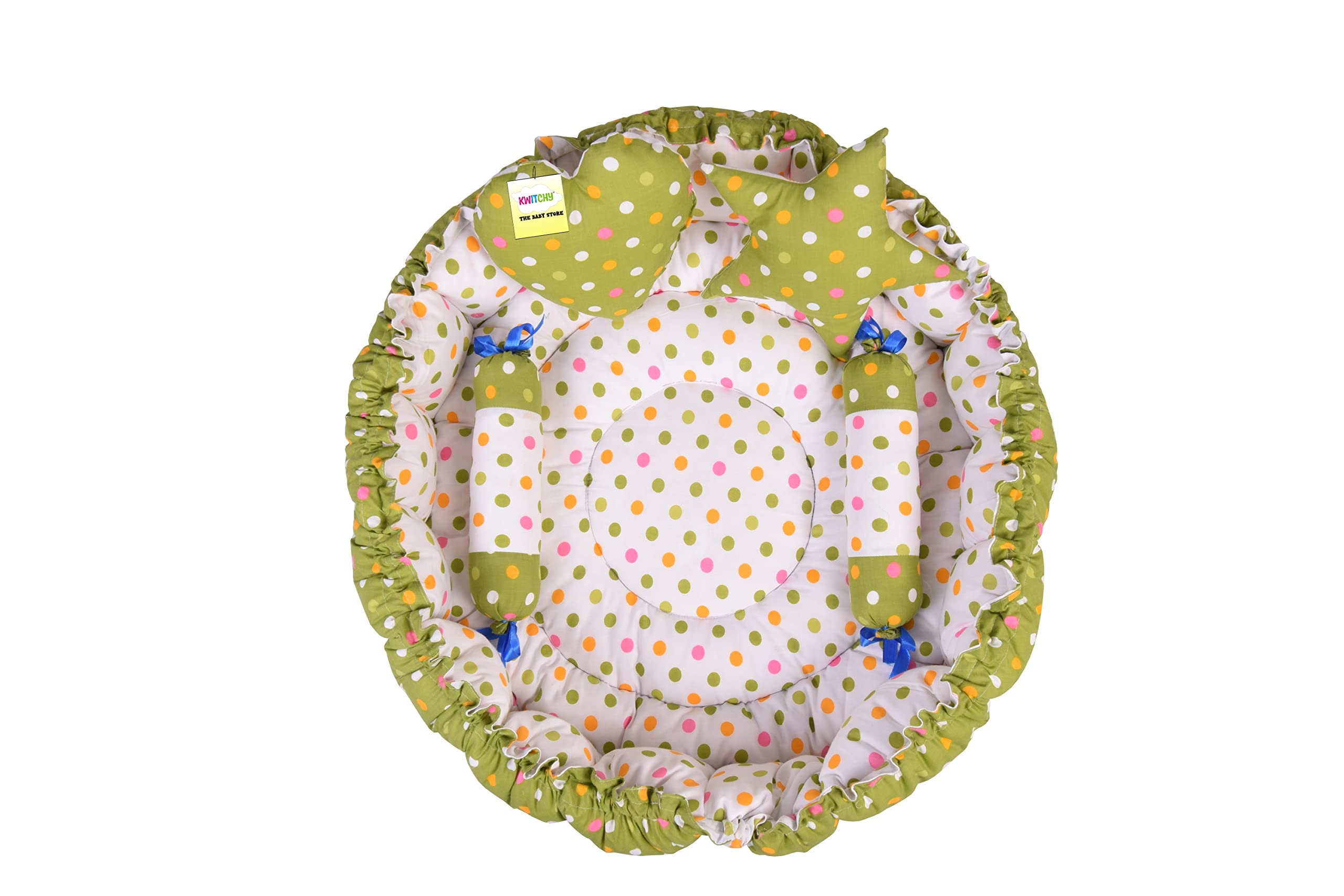 Kwitchy Baby Nest Bed New Born Bedding Set with Pillows (0-6 Months) Green