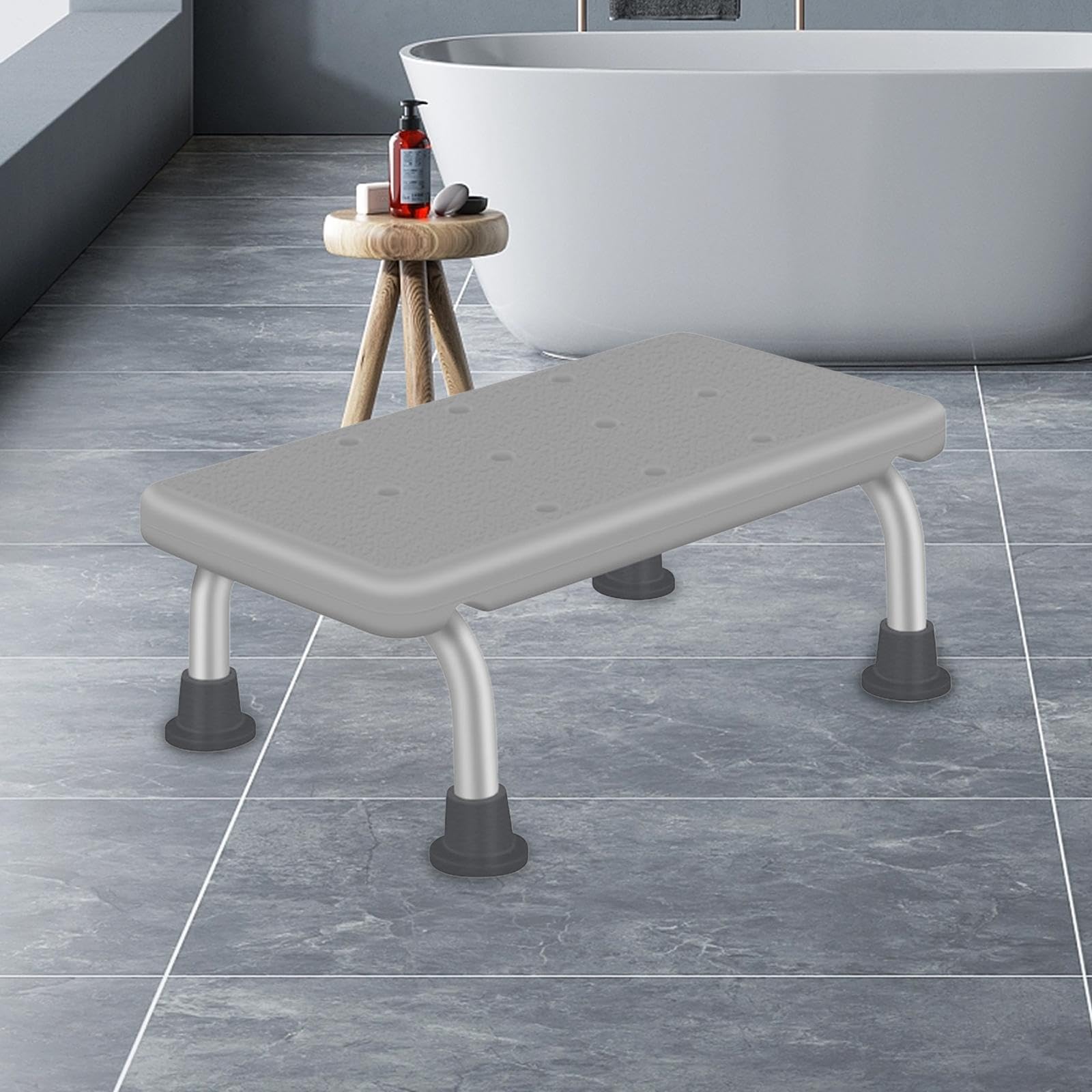Silla de Ducha Ergonómica Taburete para Baño Banco de Aluminio Asiento de para Bañera Estructura Ligera Y Resistente Adecuada para, Gris, Individual