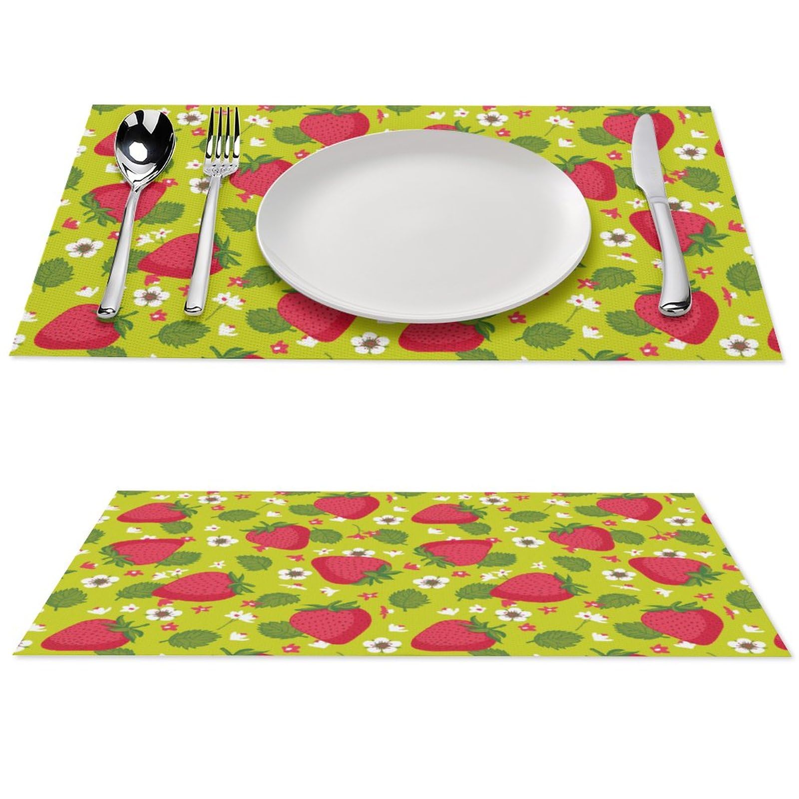 Strawberry Flower Placemats Set of 2 PCS Washable Table Runner 18" X 12" Place Mats for Kitchen Party Dining Decoration