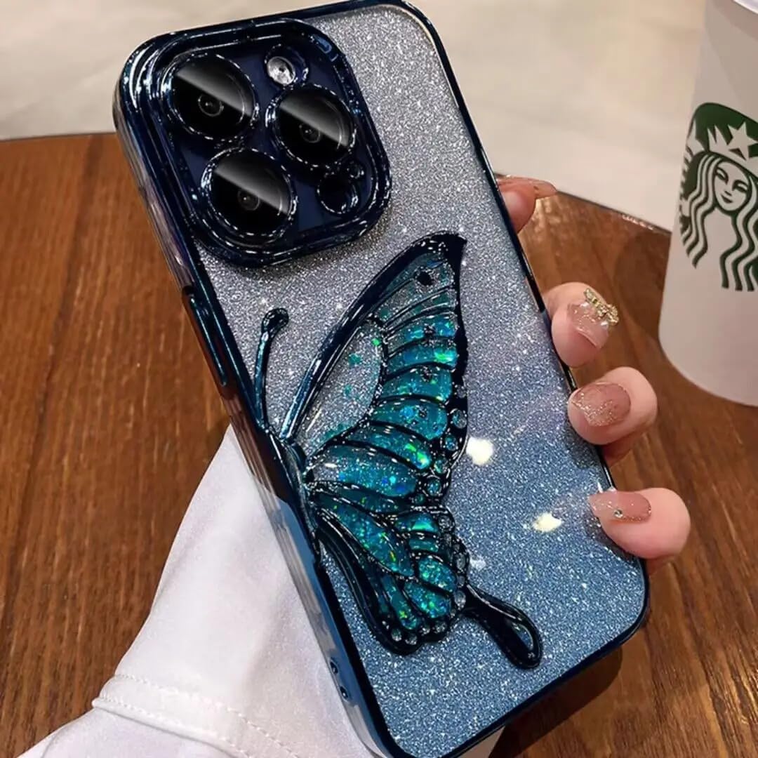 Apurb store for iPhone Case with Luxury Glitter Cute Butterfly Plating Design Aesthetic Women Teen Girls Phone Cases Camera Protection Shockproof Cover (Blue, for iPhone 11 Pro Max) (B0D9YVJ3KV) Amazon Price History, Amazon Price Tracker