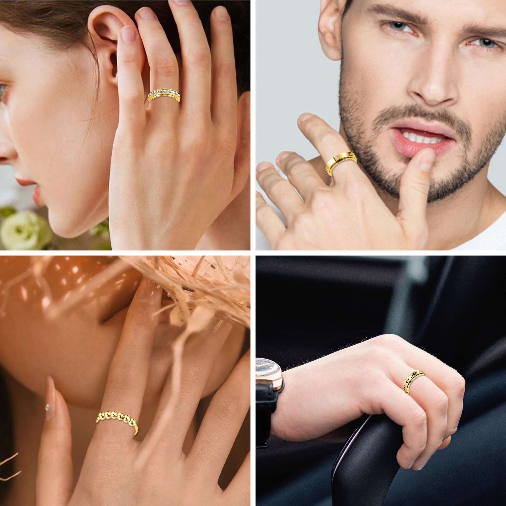 LOFITOR 6 sztuk pierścionków antystresowych, Fidget Band do łagodzenia stresu, dla kobiet i mężczyzn, stal nierdzewna, zestaw pierścionków antystresowych, zestaw pierścionków antystresowych, CZ