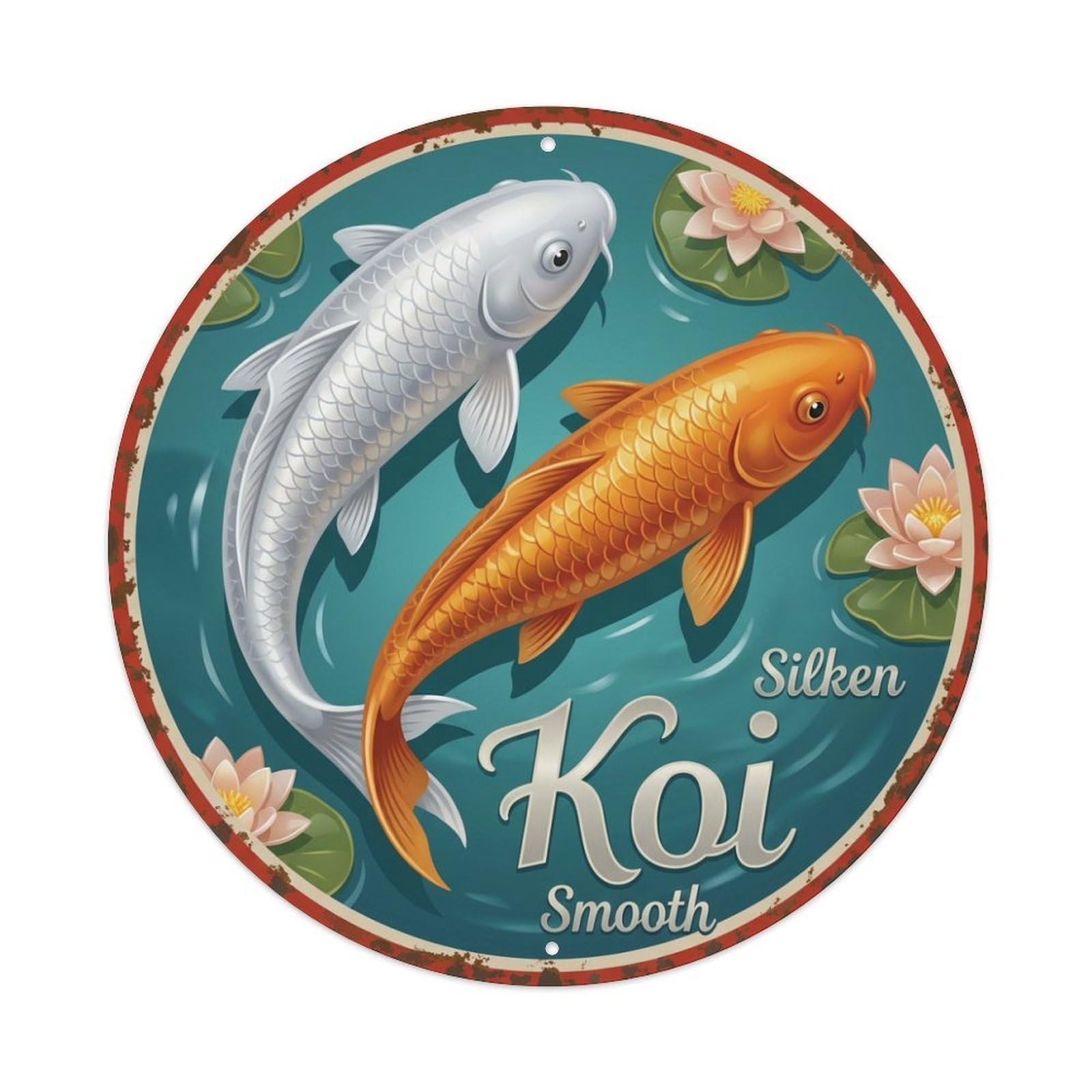 Metal Tin Sign Koi Fish Quiet Gentle Japanese Vintage Ukiyo-e