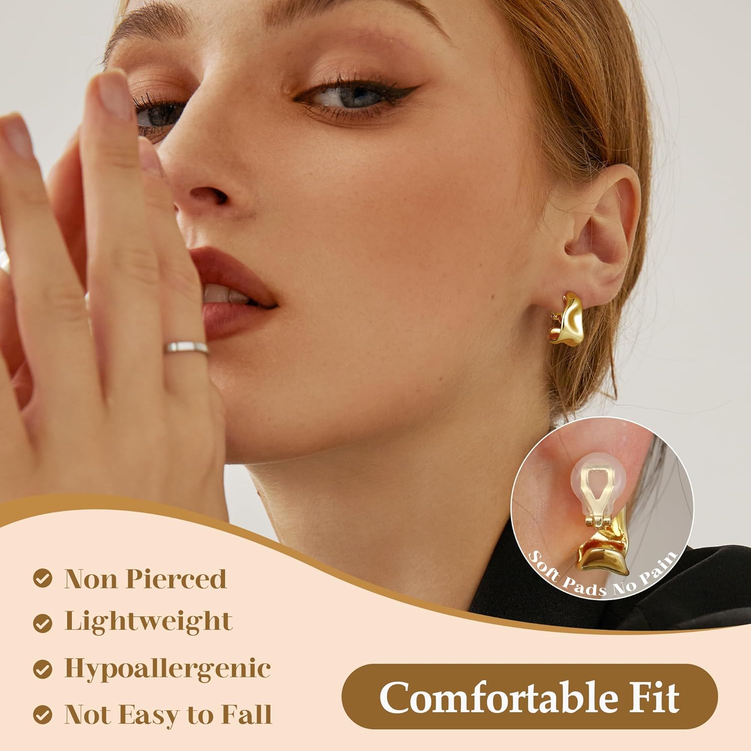 Gold Clip on Earrings for Women Hypoallergenic - 14K Gold Plated Chunky Statement Dangle Earrings Fake Non Pierced Ears Jewelry Trendy Gold - Image 2