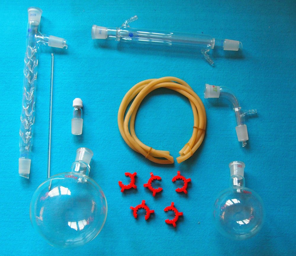 GDEVNSL New 1000ml,24/29,Distillation Apparatus,Lab Vacuum Distill Kit,200mm Vigreux Column with Arm