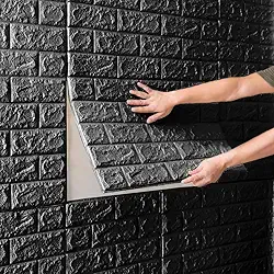 Kit 20 Placas 3D Tijolinho Preto 70x77cm Auto Adesivo Espuma Revestimento de Parede