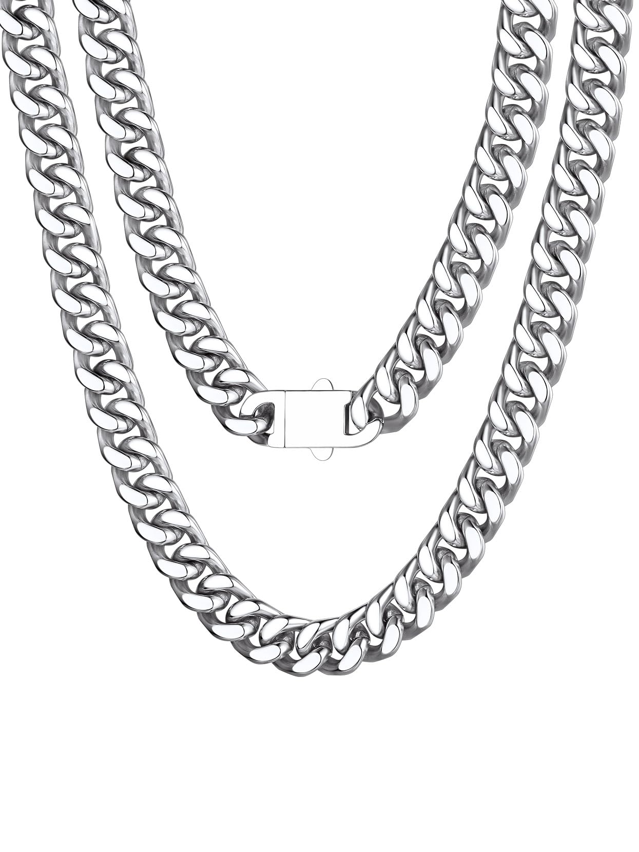 Richsteel Cadena Cubana Collar Hombre Acero Inoxidable 5mm/7mm/9mm/12mm Ancho Cadenas Eslabones Cubanos con Cierre de Presión Joyas de Hombres Mujeres 46cm-76cm Disponible