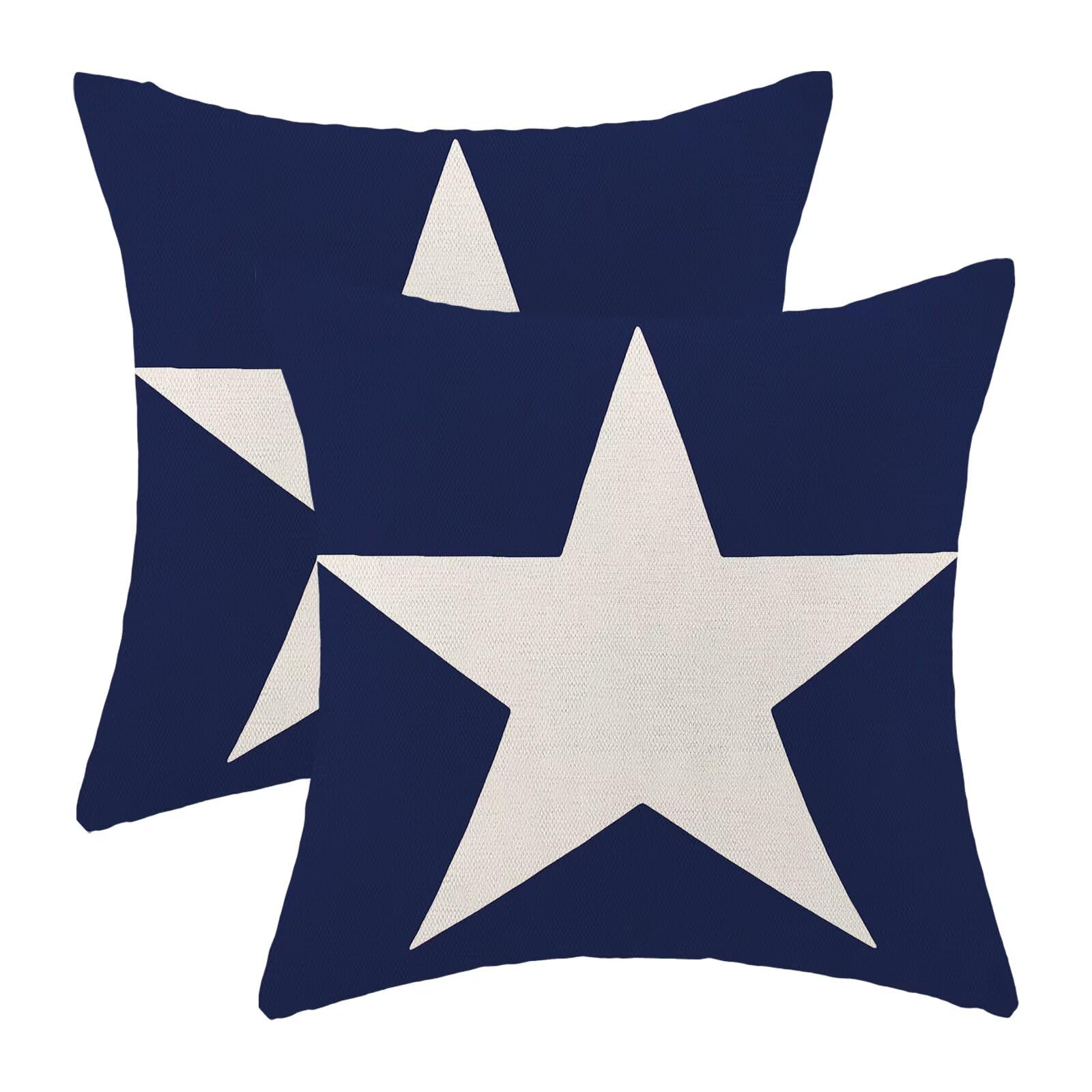 4th of july Pillow Covers 18x18 Inch Set of 2, Patriotic White Star Outdoor Decorative Independence Day Red Blue Throw Pillows Memorial Day Couch Cushion Case for Chair Sofa Bedroom Living Room