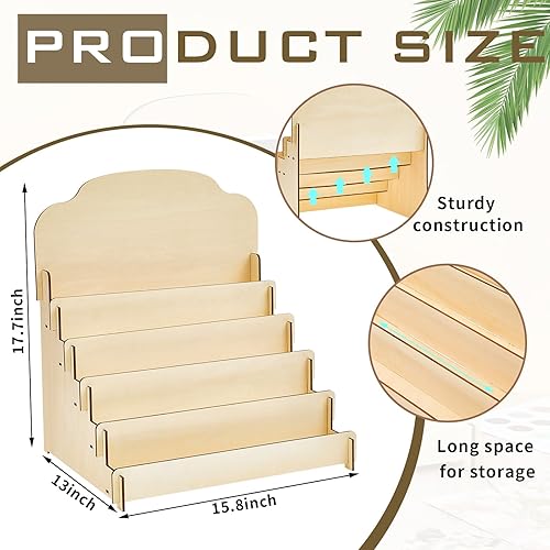 Miniatura 9 de Barydat Soporte de exhibición escalonada para tarjetas de felicitación de madera, estante de tarjetas de coleccionista, pantalla portátil de