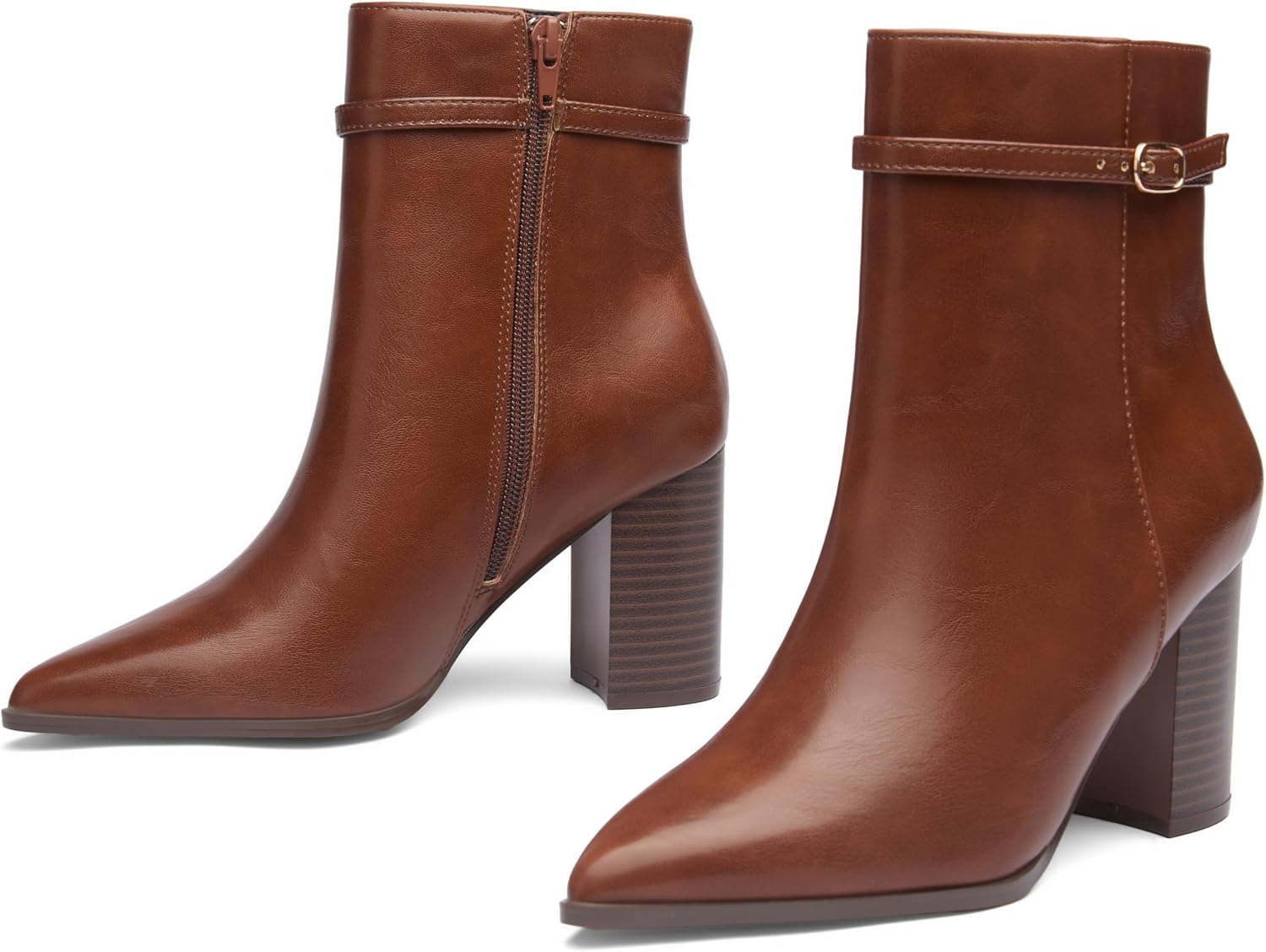 Women’s Pointed Toe Ankle Boots, Chunky Heel Fashion Chelsea Booties with Side Zipper, 3.2 Inch Block Heeled Dress Boot Comfortable for Fall Winter - Image 4