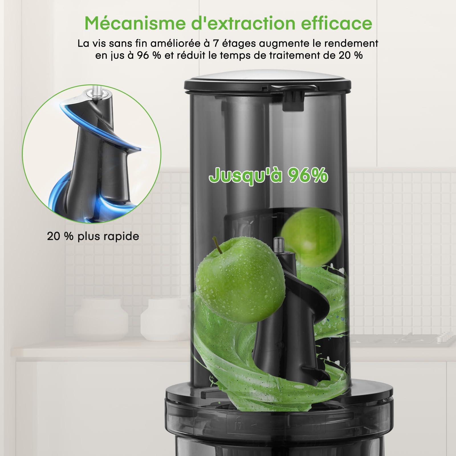 Extracteur de Jus de Fruits et Légumes, Slow Juicer 200W, Bouche 119MM, Fonction Inverse
