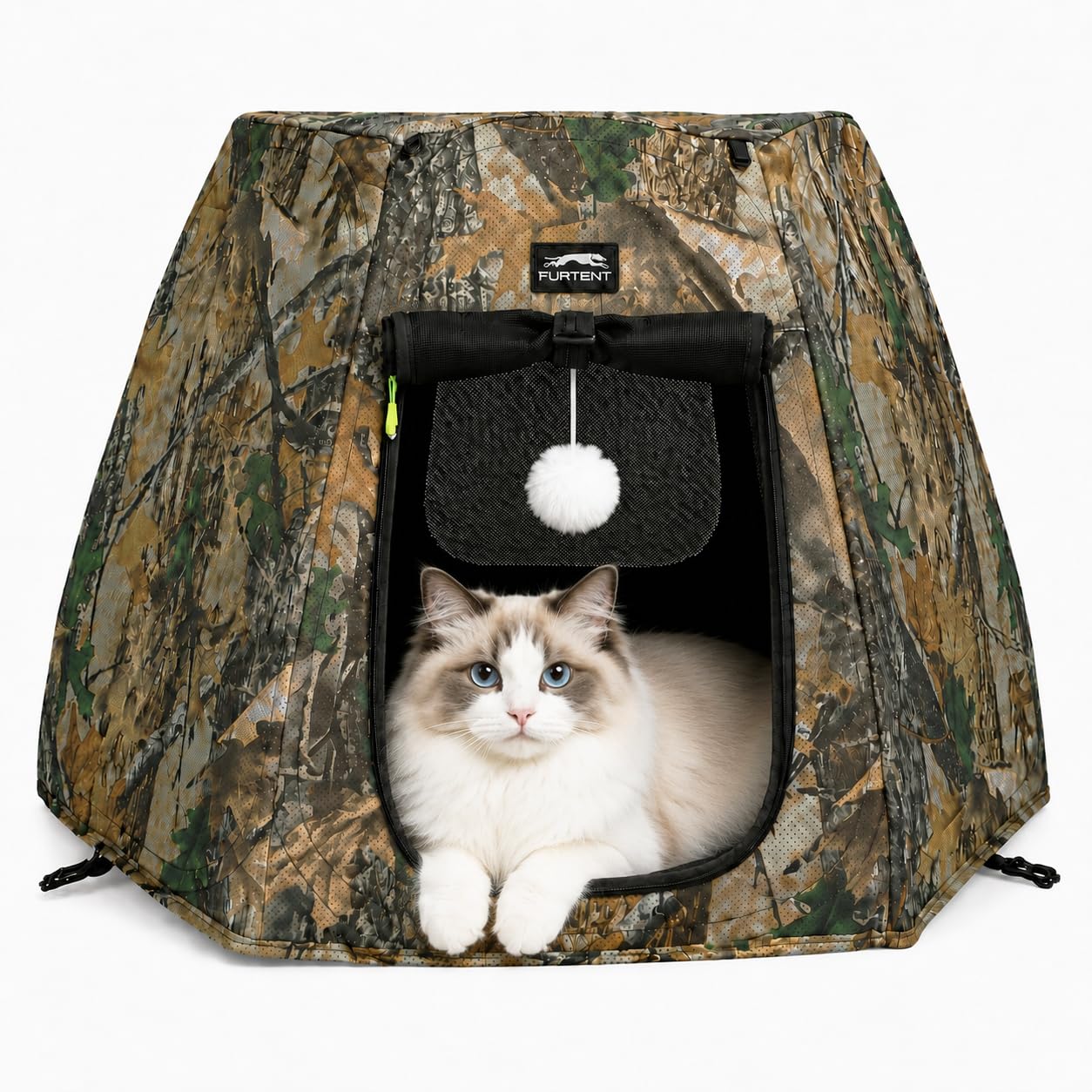Portable Assembly-Free Cat Pop Up Tent, Ventilation Outdoor Indoor Cat House with Detachable Toy Ball, Sunshade Camping Pet Tent for Cats with Non-Slip Cushion Up to 15LB