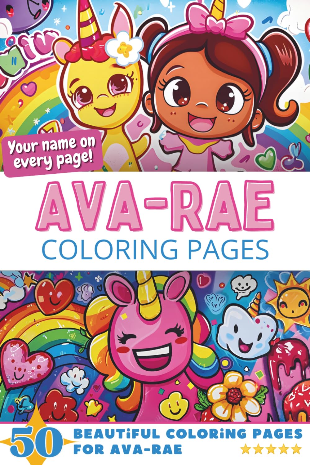 Ava-Rae Coloring Pages: Wow-Effect! Your name on every page - Ava-Rae coloring book - 6x9" - 50x Ava-Rae coloring page - Fantastic Gift