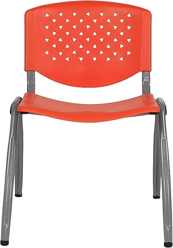 Miniatura 10 de Flash Furniture HERCULES Series - Silla apilable de plástico naranja de 880 libras con marco recubierto de polvo gris titanio