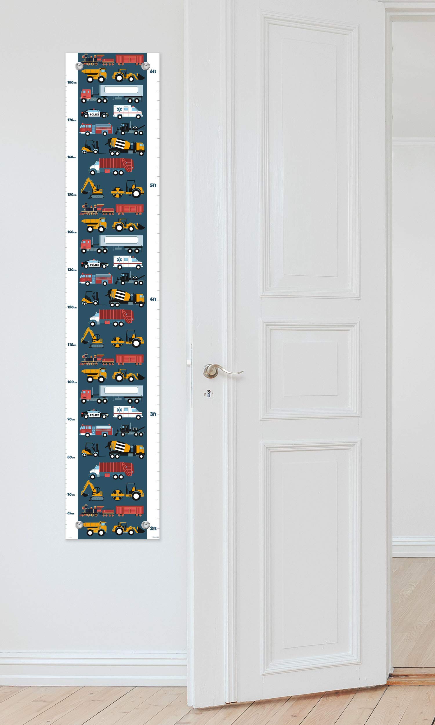Decoración para habitación de niños, diseño de tren y camión de bomberos, tabla de crecimiento para niños, tabla de crecimiento de vinilo, Multicolor, 1 Paquete