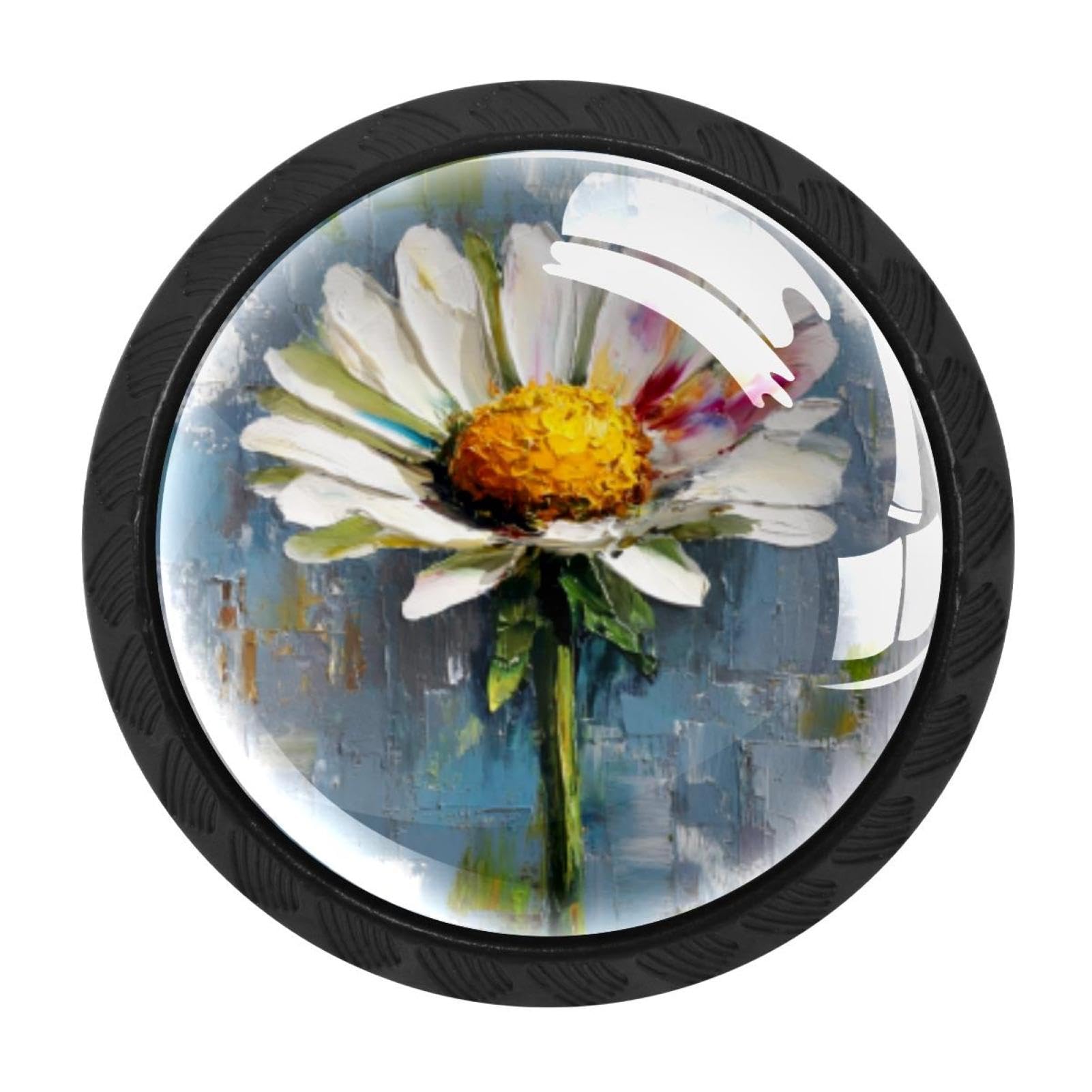 CHENZZZZ Little Daisy Art Paint (1) Drawer Knobs 4 Pack Crystal Dresser Knobs 35mm Glass Cabinet Knobs for Home Office Bathroom