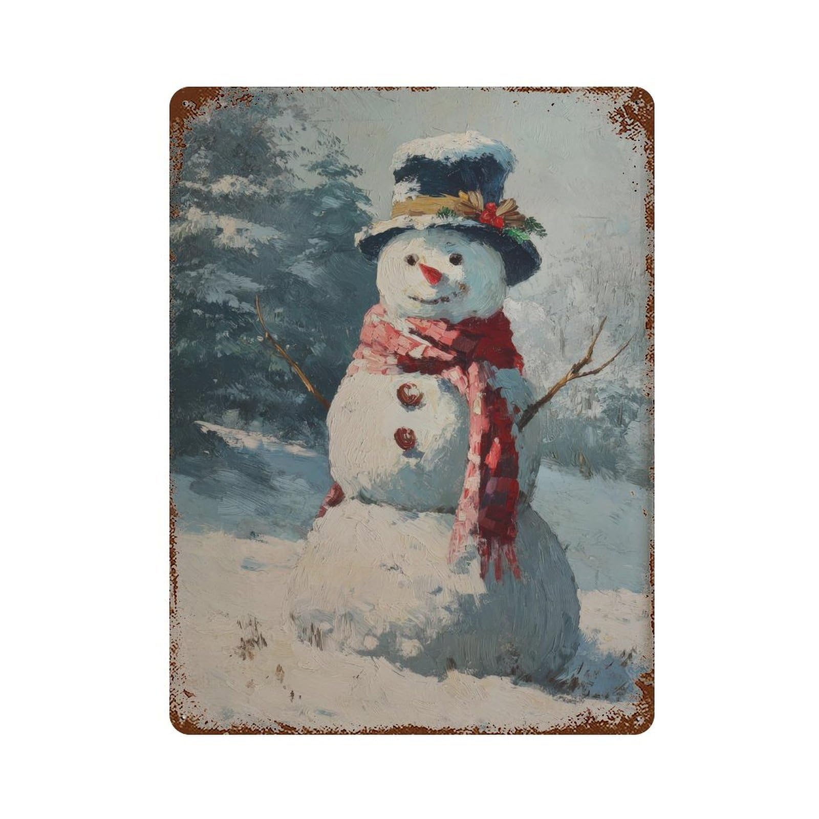 xiaoxiaoshen Snowman. Impressionism Winter Scene Wall Decor Art Metal Tin Poster Modern Home Decor Art Home Bar Shop Decorations Vintage Sign 40x30cm